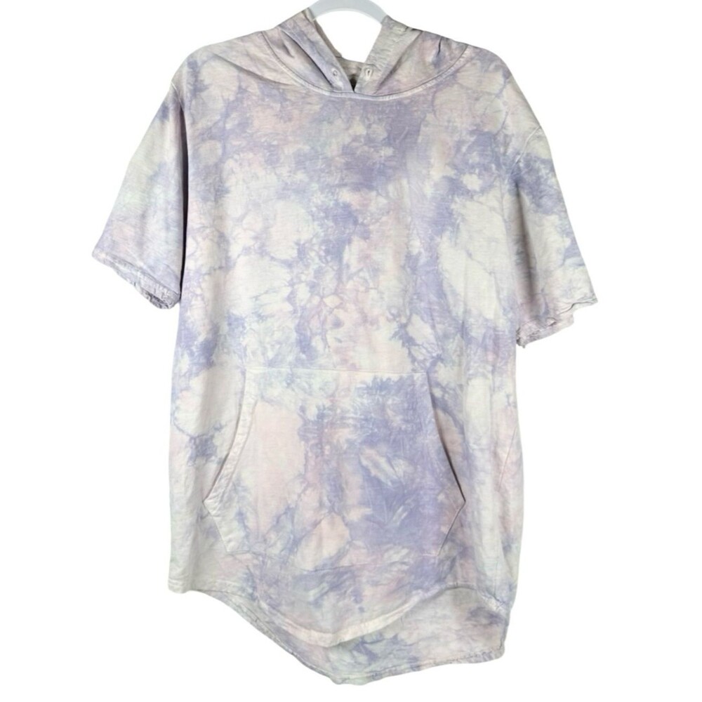 Elwood Purple White Tie Dye Short Sleeve Beach Streetwear Hoodie Unisex Large